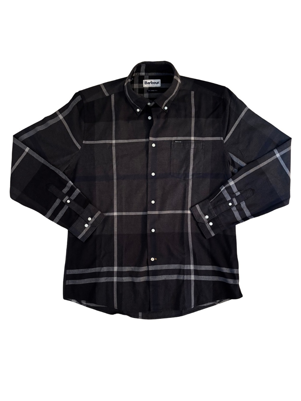 Barbour Highland Brushed Flannel Black Plaid Button-Down Shirt